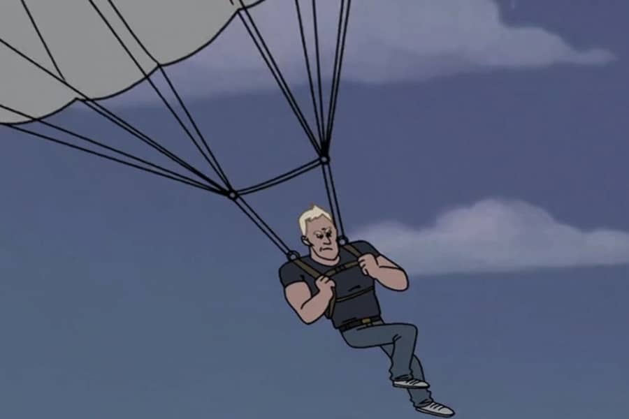 Todd parachuting in the sky