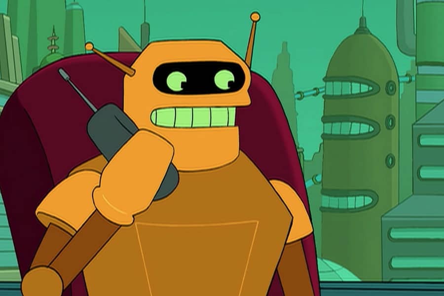 Calculon speaks on a phone