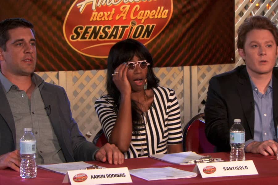 Aaron Rodgers, Santigold, and Clay Aiken as judges