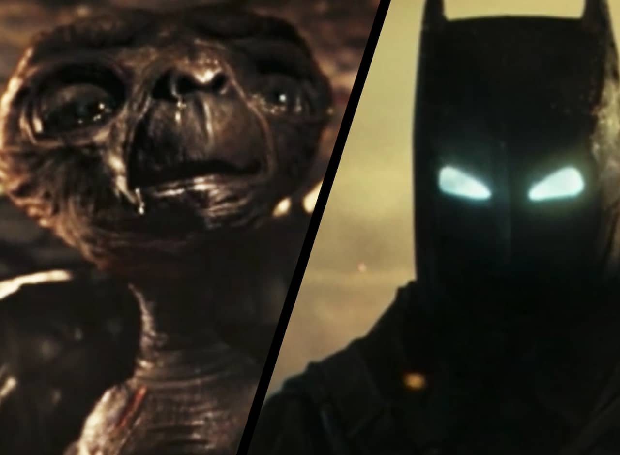 split screen of E.T. and Batman