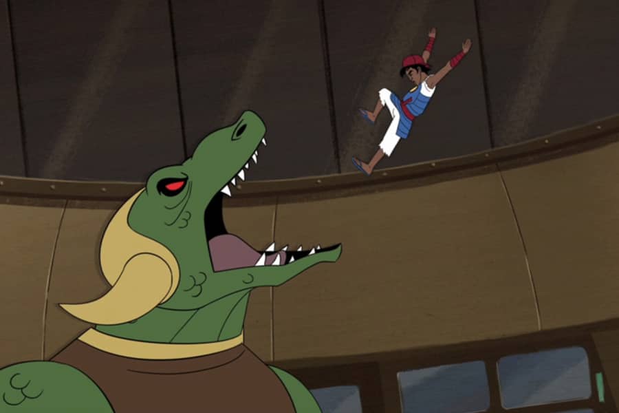 Lil' Rineo air kicking a giant lizard