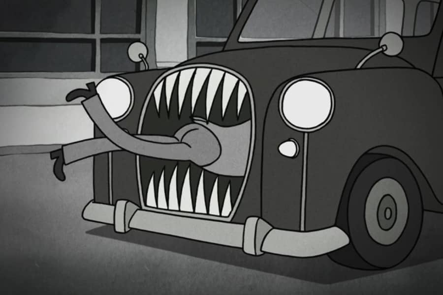 the taxi chomps its sharp teeth on a man’s body