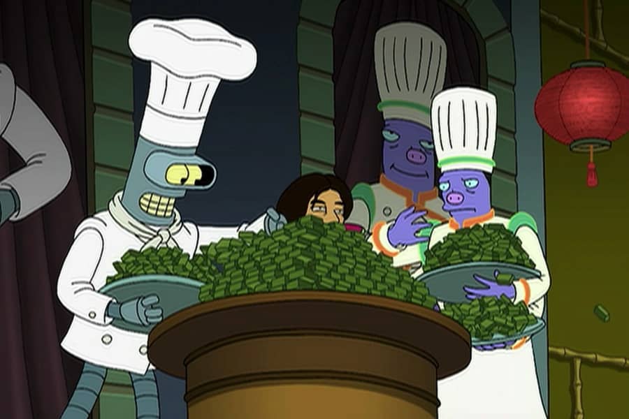 Bender and Elzar grab blocks of Soylent Green