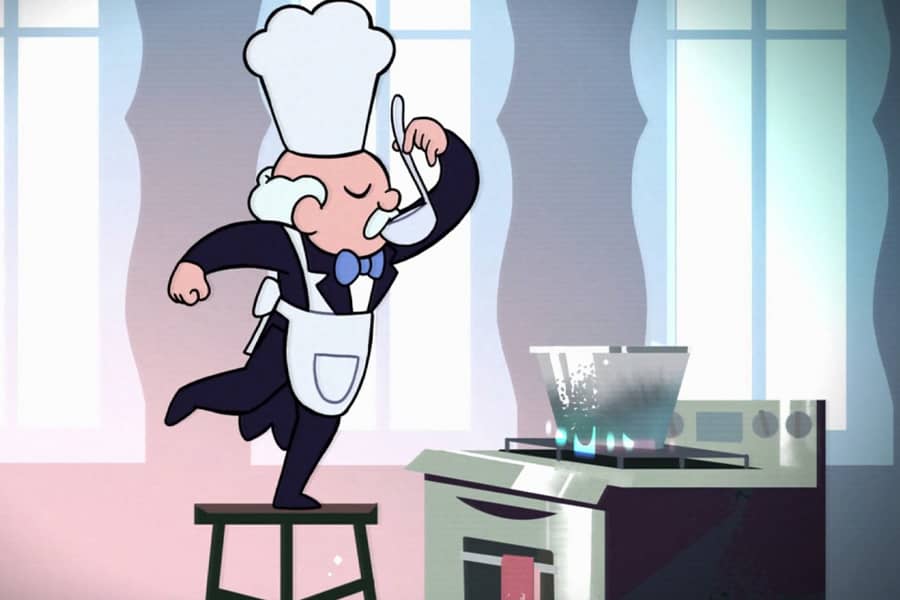 Li’l Butler tasting some soup on the stove