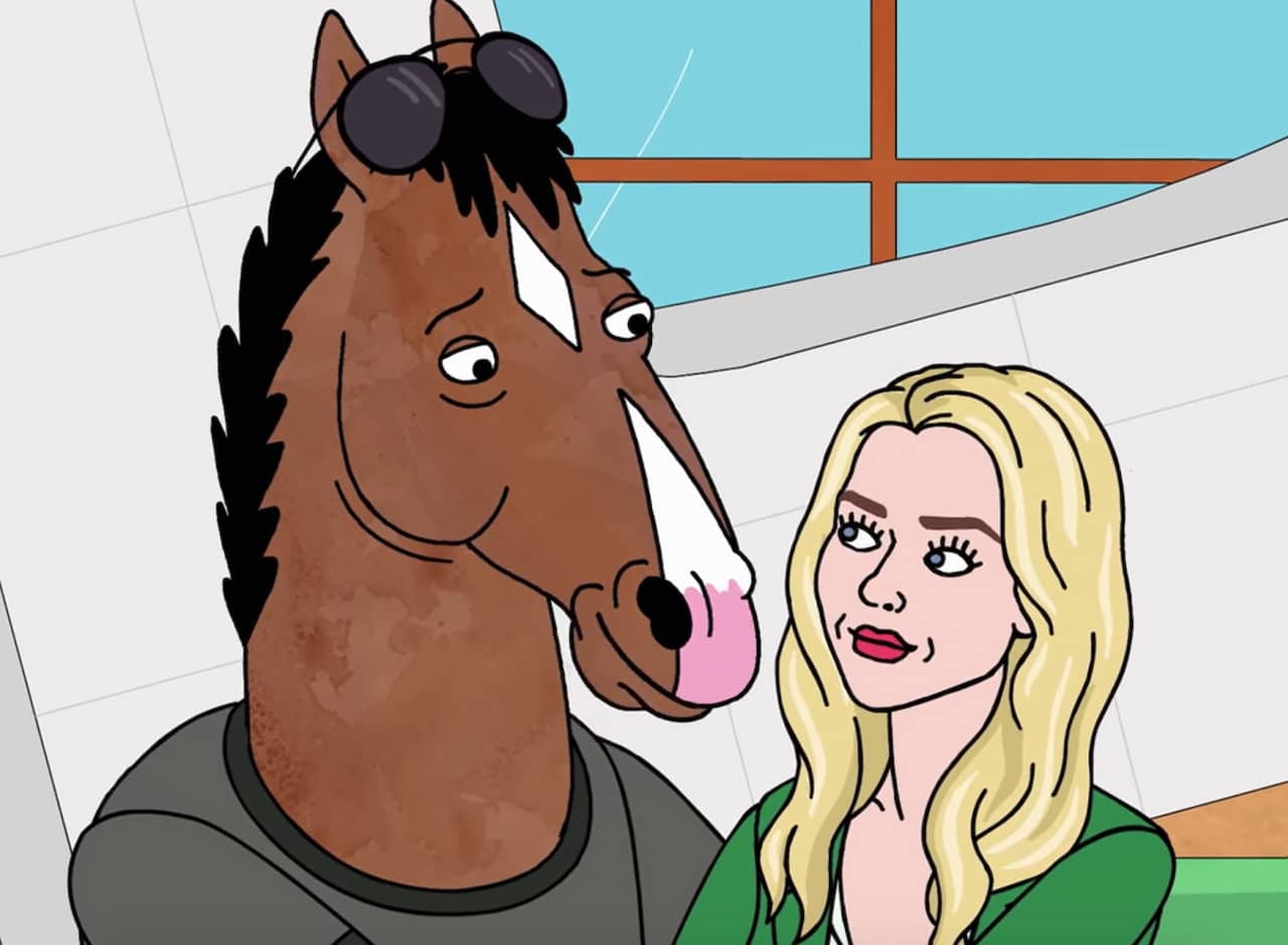 BoJack Horseman as Mr. Peanutbutter hugs Naomi Watts as Diane