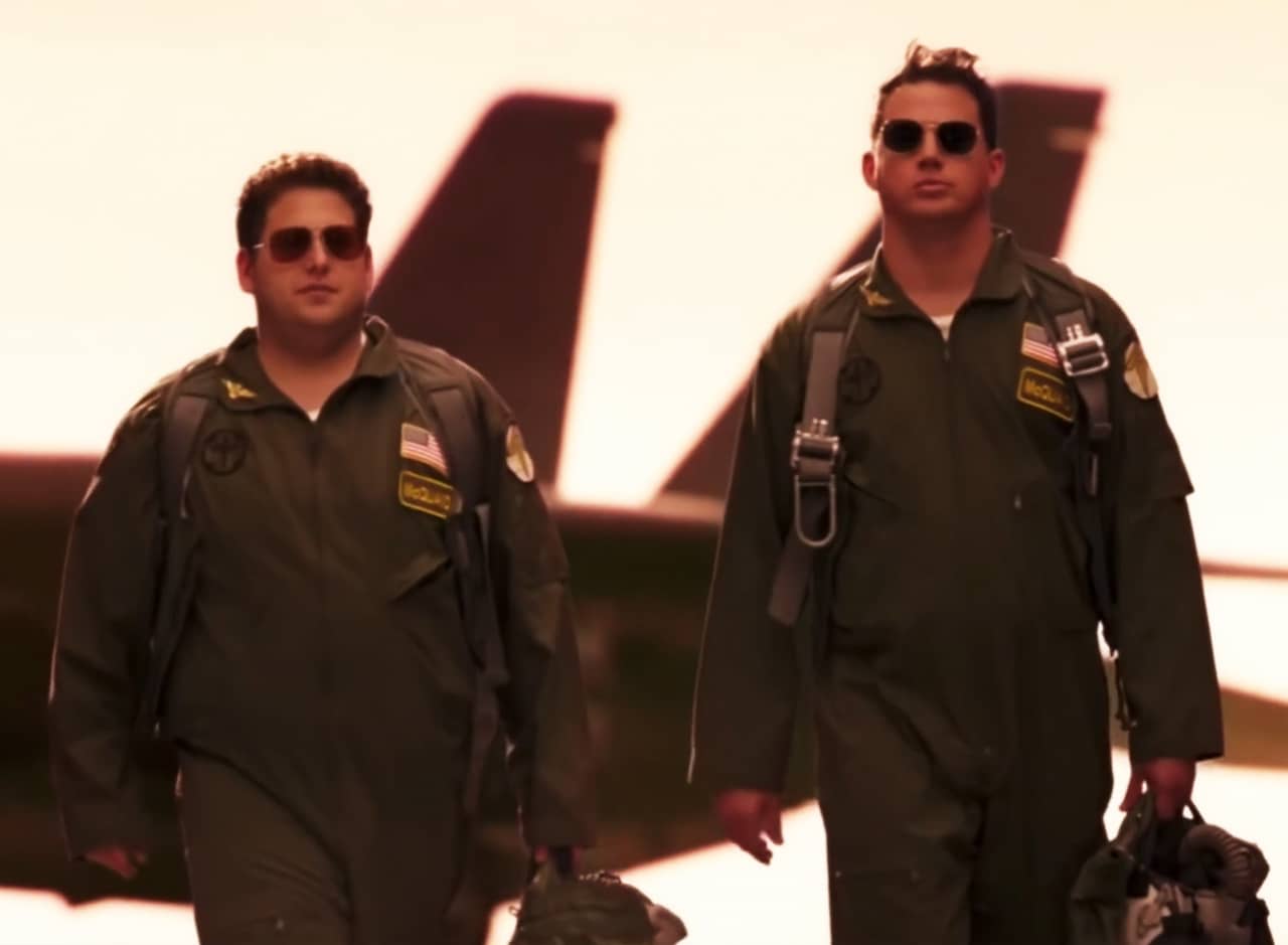 Schmidt and Jenko in pilot gear