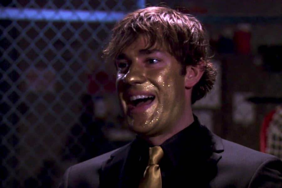 Goldenface (Halpert) gives an evil laugh